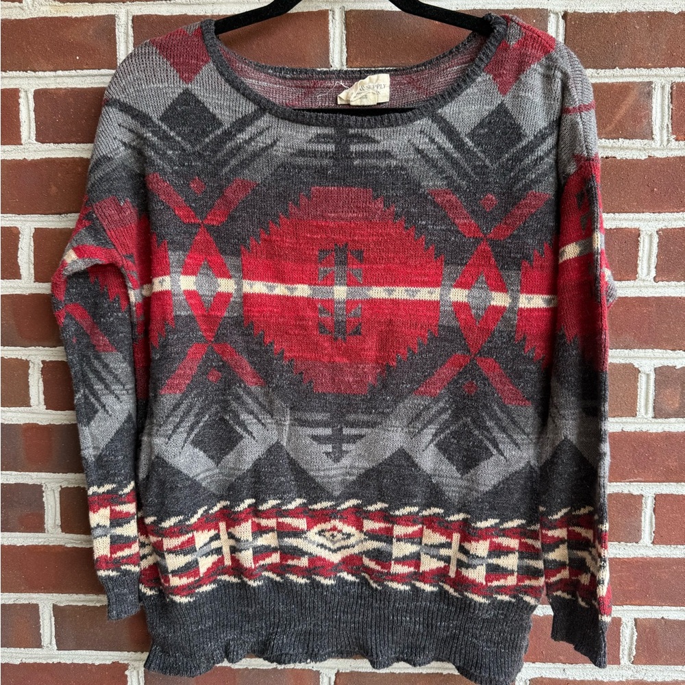 Denim & Supply Ralph Lauren Red and Gray Knit Sweater